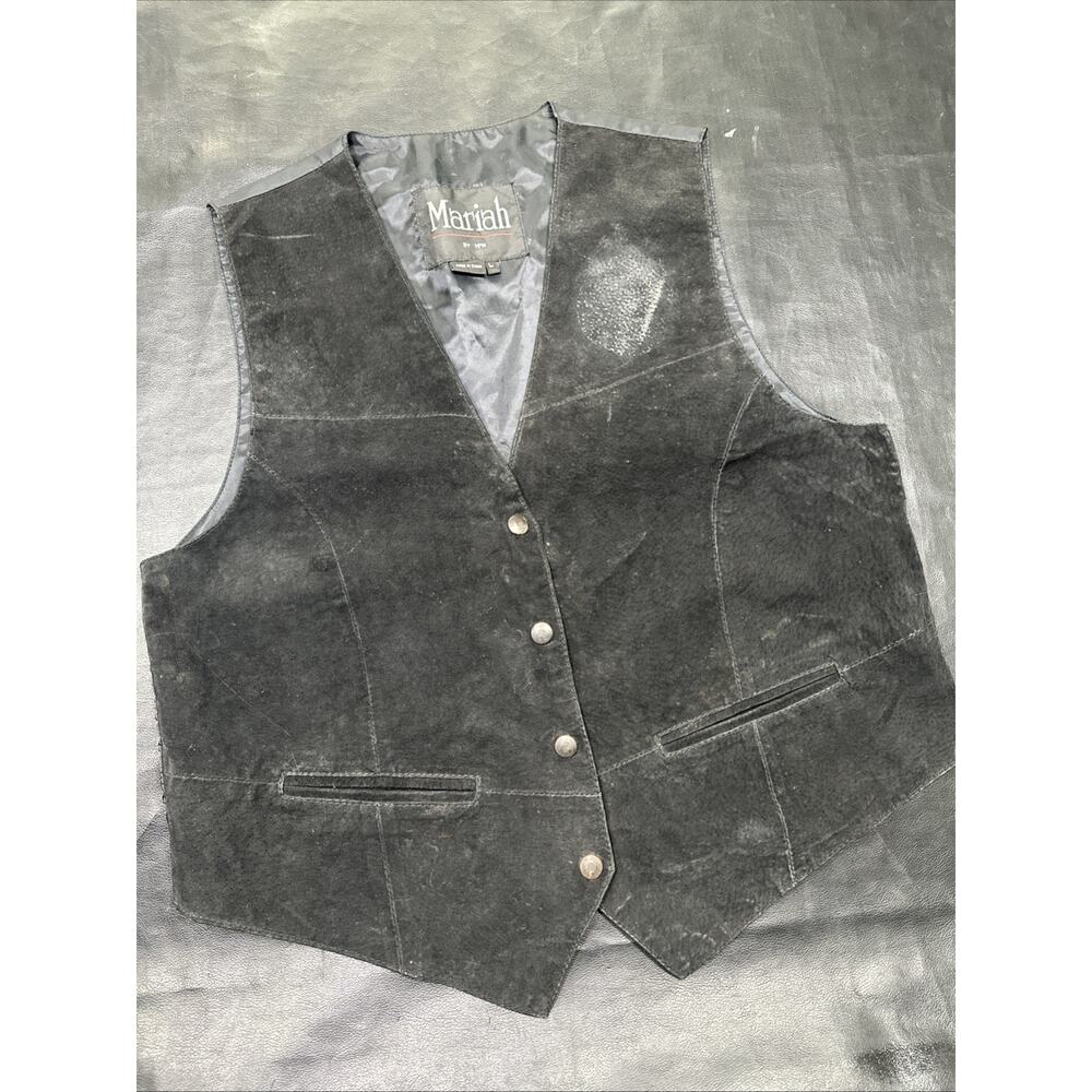 Mariah Suede Fringe Western Vest Women's Large Black Leather Cowboy Style